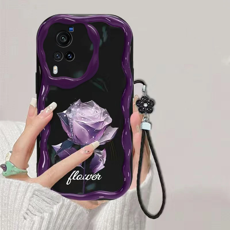 紫色玫瑰适用vivoX60手机壳V2046A奶油纹轻奢软壳ins风防摔新款时