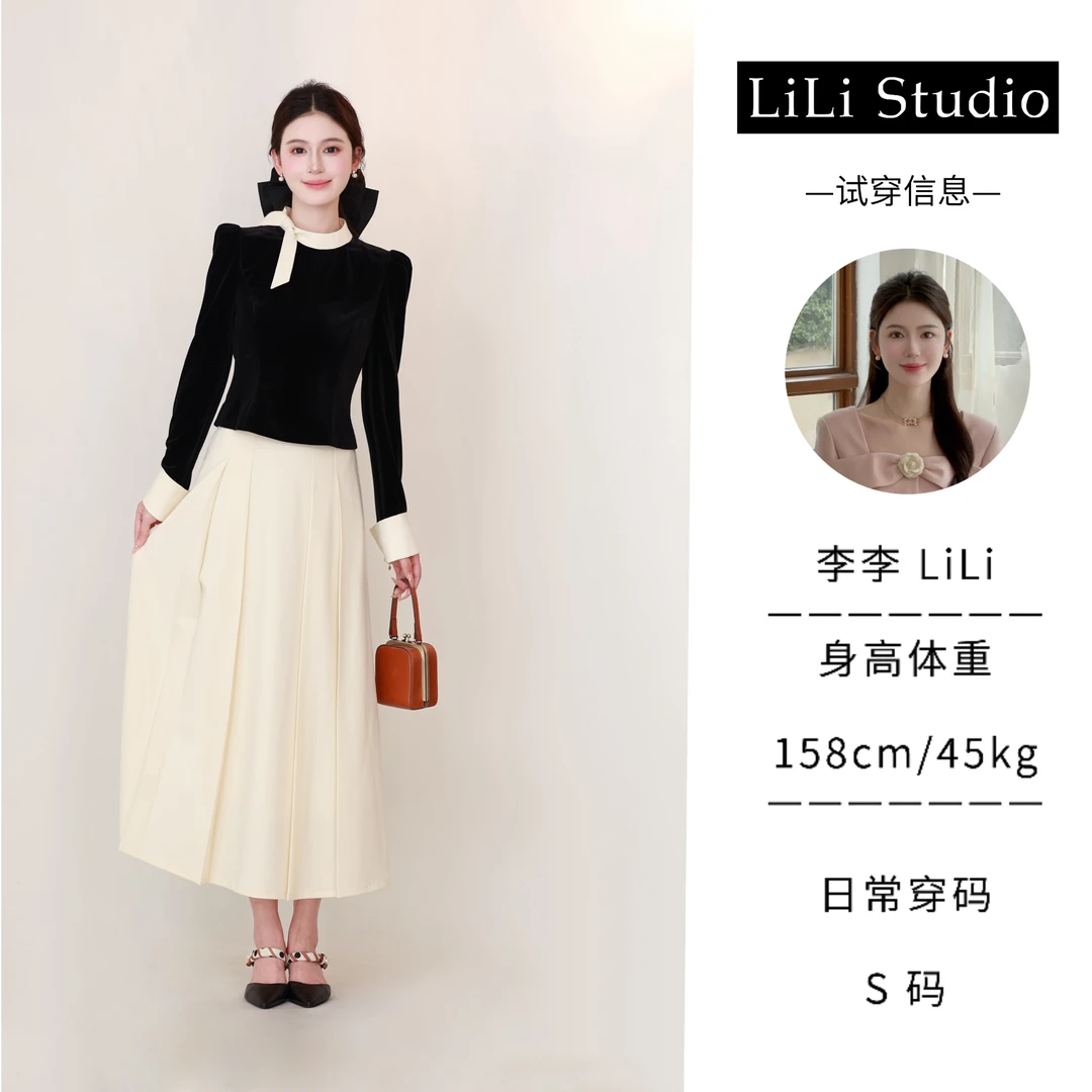 【梦露千金】LiLi秋法式复古丝绒上衣半裙套装 XMZH3939