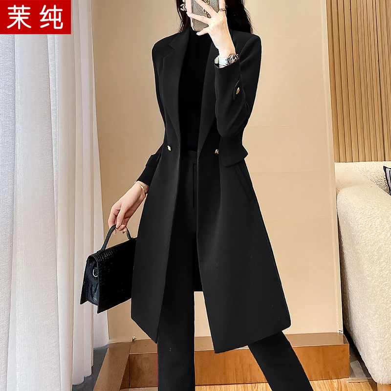 风衣外套女秋款女装2023年新款黑色职业装大衣中长款工装西服套装