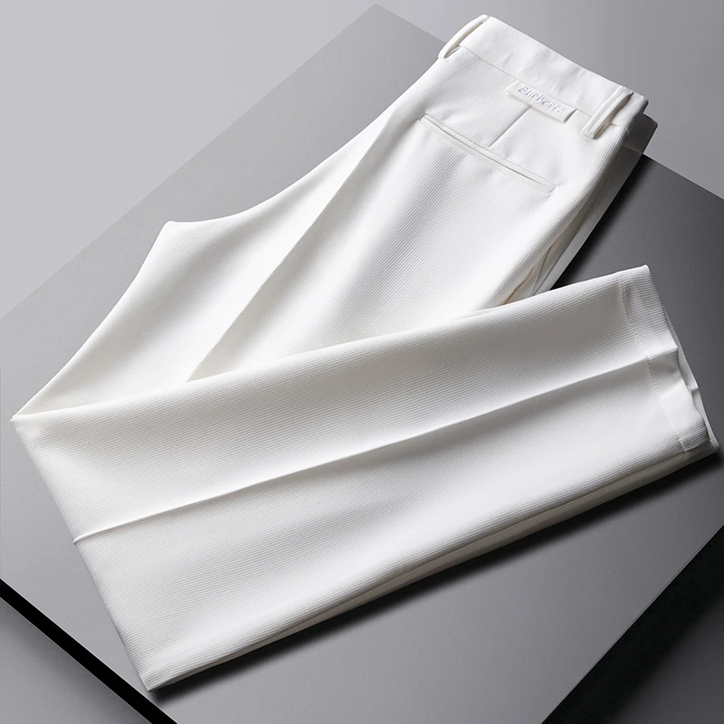 2021秋季免烫抗皱男士轻商务休闲白色西装裤韩版修身小脚弹力长裤