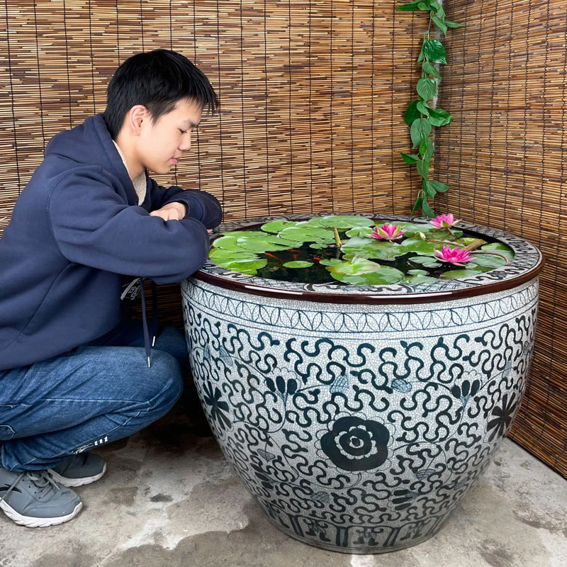景德镇陶瓷鱼缸家用客厅青花瓷鱼缸睡莲荷花盆缸仿古水缸庭院室外