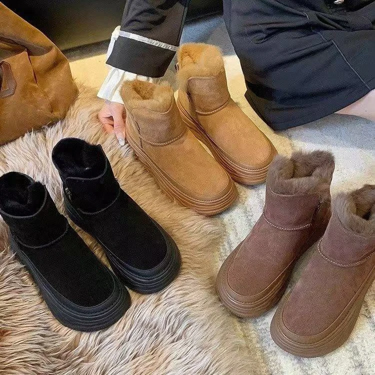 【海海】厚底雪地靴女2024年新款冬季加厚加绒保暖短筒防滑靴子