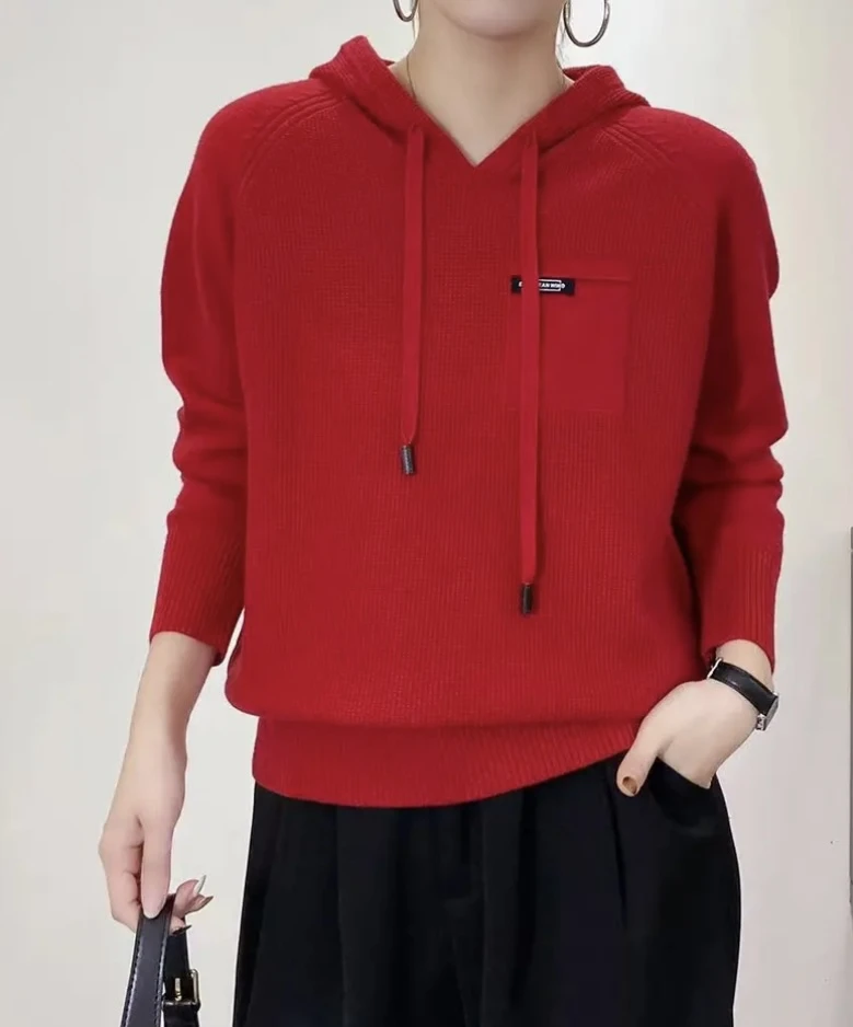 大码新款带帽针织衫靓色系列春秋时尚休闲百搭宽松韩版长袖针织衫