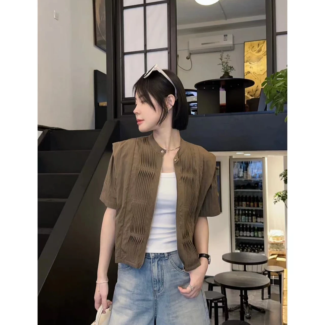 【洁子推荐】24375夏季新款复古褶皱双拉链休闲衬衫JZYC24375