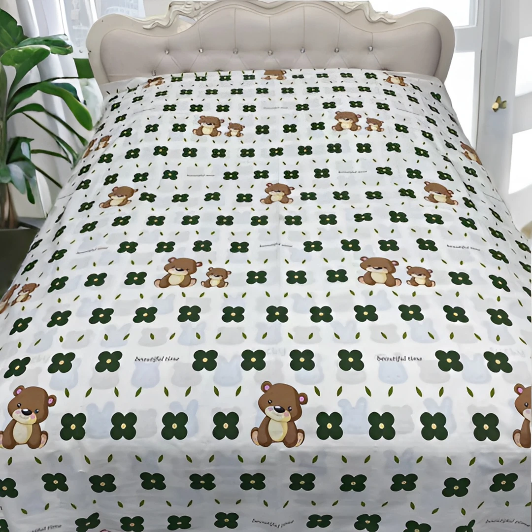 单人床单-四叶草小熊-纯棉缎纹加厚提花床单尺寸2.0米*2.4米斜纹