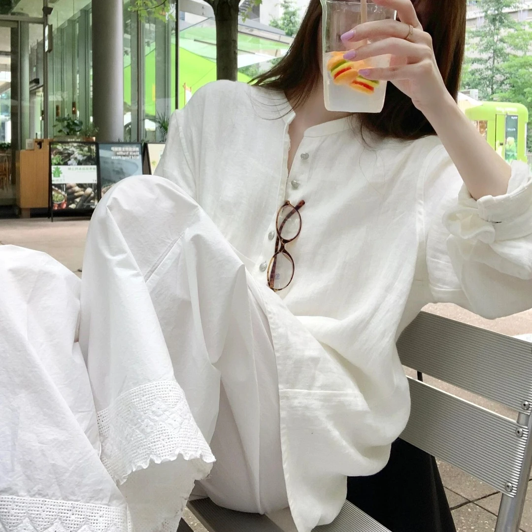 法式纯色棉麻睡衣女春秋新款长袖长裤大码休闲宽松家居服套装外穿