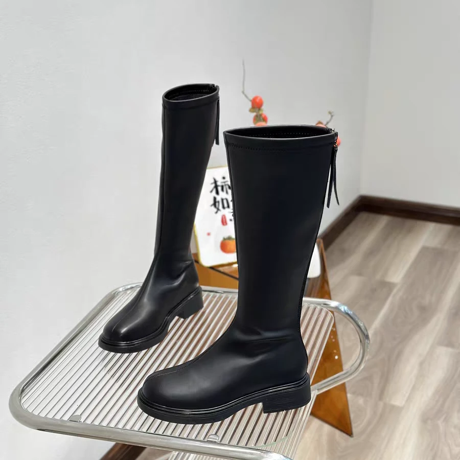 欧洲站秋冬季新款后拉链网红英伦风百搭长靴1516(KME,加绒)