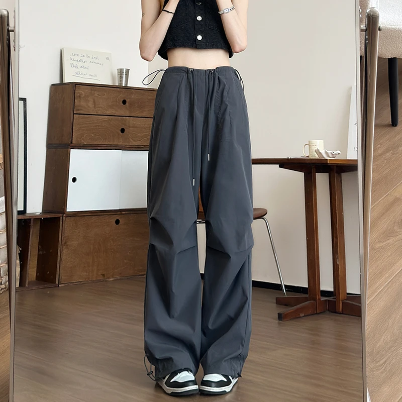 灰色工装裤女秋季2025新款美式休闲直筒爵士舞复古小个子降落伞裤