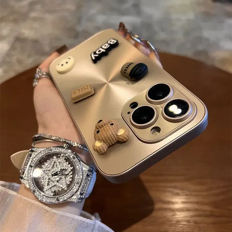 金色极光咖啡熊苹果15promax手机壳14新款iPhone15pro高级13套12