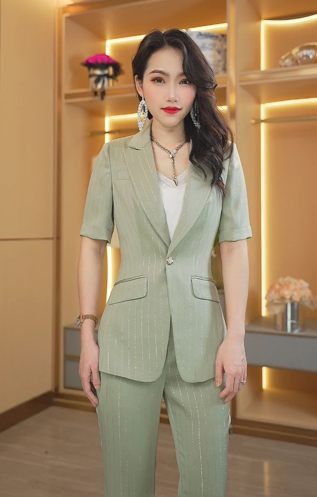 2025夏季新款西装套装女女高级感职业西服夏款工作服条纹西服短