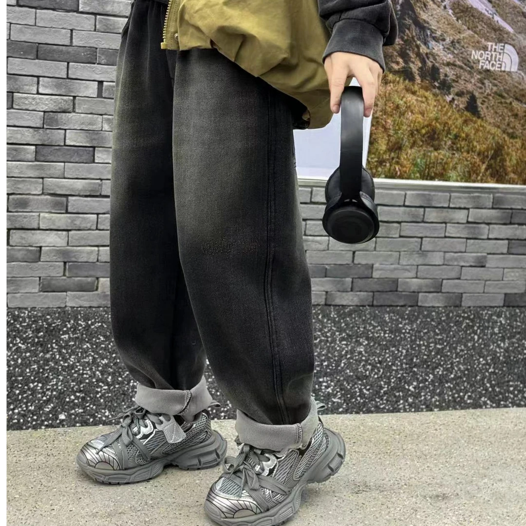 阔腿男童长裤韩版牛仔裤直筒秋冬潮流复古休闲裤百搭