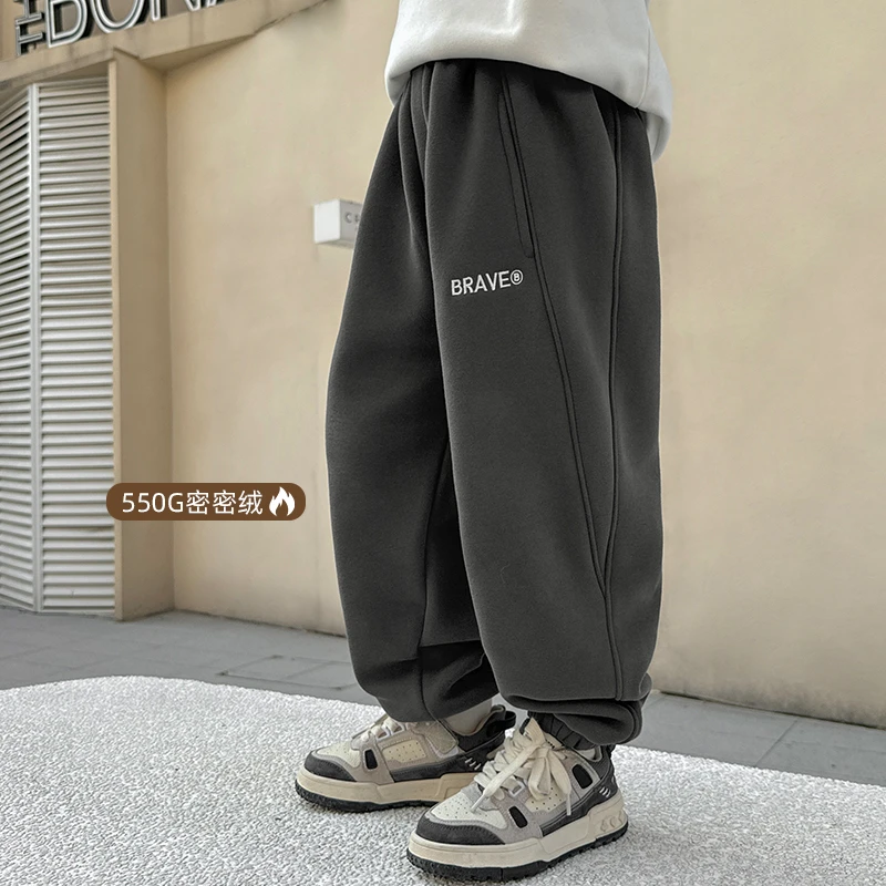 海妈家 男童加厚裤子2024秋冬中大童密密绒儿童加绒运动裤|24dk30