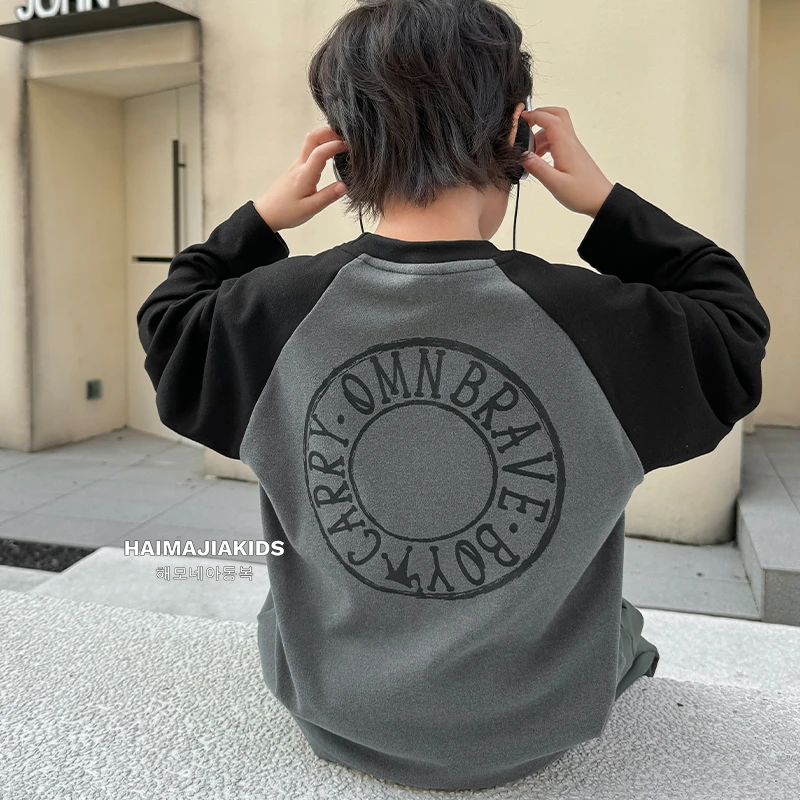 海妈家 男童秋冬加厚德绒打底衫2024中大儿童保暖长袖T恤|24da24