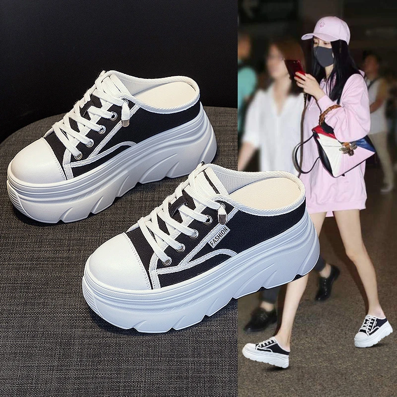 包头拖鞋女外穿2025新款夏季百搭爆款帆布半拖鞋时尚休闲无后跟潮