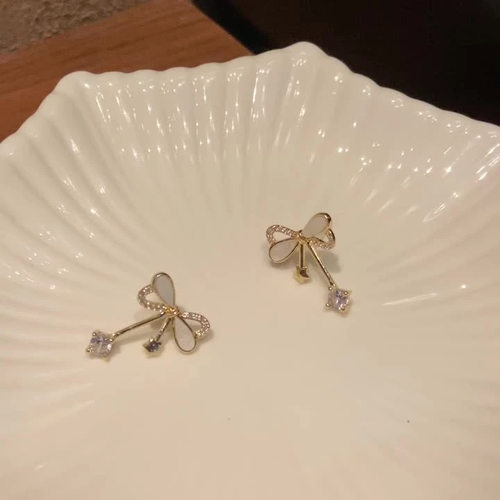 铜合金耳饰 高级感蝴蝶结耳环女轻奢小众设计感耳钉气质耳饰1100