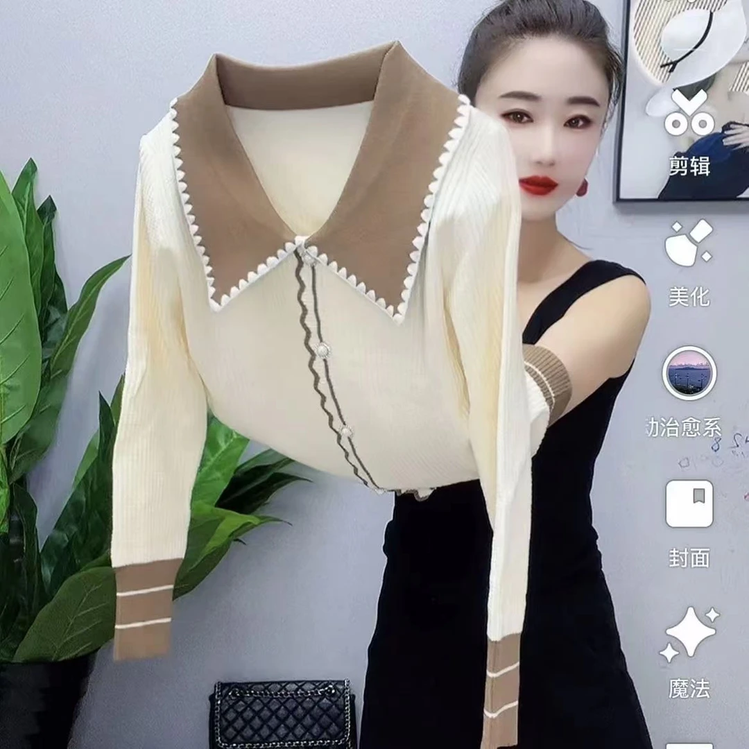 秋冬季长袖针织衫气质减龄显瘦小香风打底衫长袖宽松时尚气质