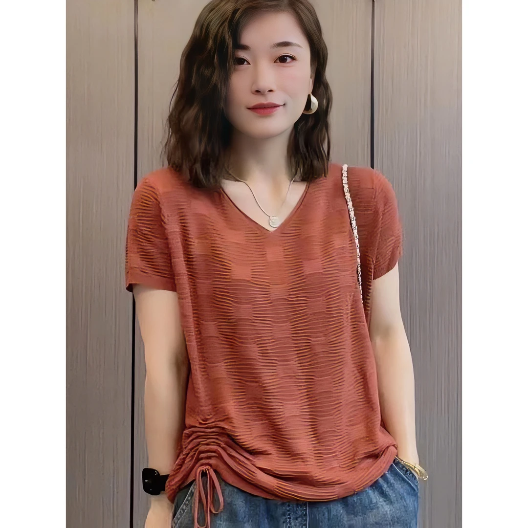 夏季洋气新款高档女装年轻薄款宽松大码时尚休闲百搭夏季镂空