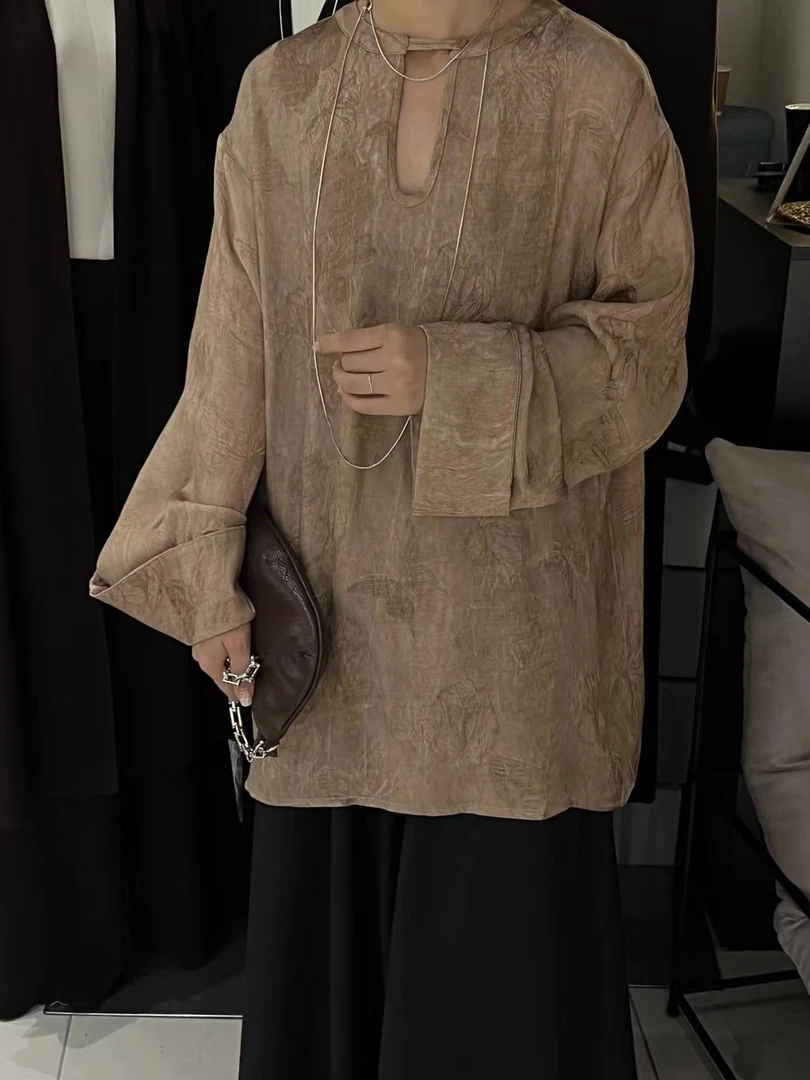 秋装新款新中式风格提花上衣宽松显瘦衬衫休闲慵懒风上衣