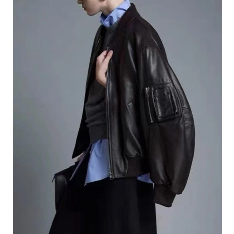 （衣兮棒球服皮衣外套）秋冬季复古时尚加厚保暖圆领拉链皮衣棉服H