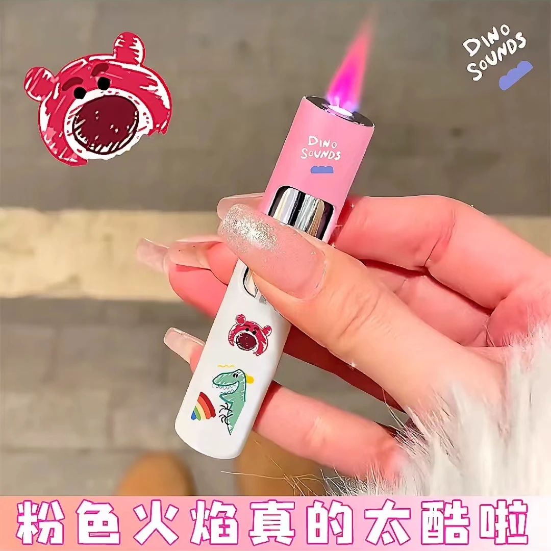 网红创意可爱卡通打火机图案圆柱形充气渐变色炫酷刻字送男友礼物
