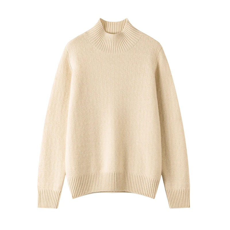 康赛妮100%纯山羊绒正反针半高领套头加厚打底时尚宽松百搭羊绒衫