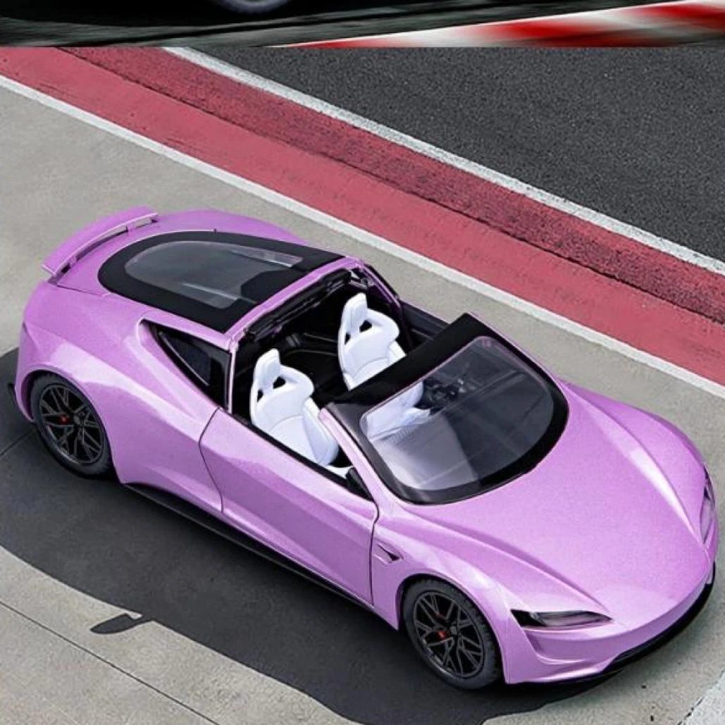【1:24跑车】特斯拉roadster 四开门敞篷掀背可开仿真合金车玩具