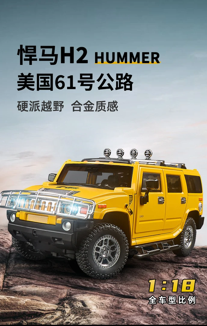 【1：18越野车】悍马H2 六开门仿真合金车玩具