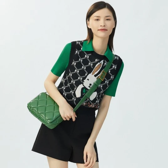 蔻菲图女装新款春秋卡通提花毛衣背心女学院风休闲减龄针织马甲