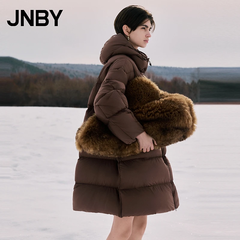 【熔岩瀑布】JNBY/江南布衣秋冬羽绒服女连帽加厚中长款5OAC14290