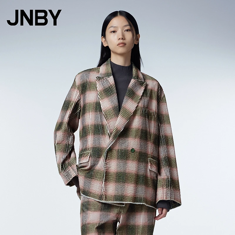 JNBY/江南布衣秋季西装外套女宽松休闲长款格纹西服通勤5N8715460
