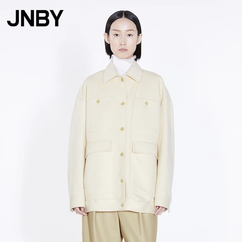 JNBY/江南布衣冬季摩登夹克大口袋毛呢个性中长款外套5L9610250