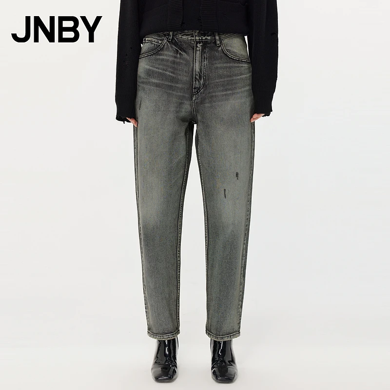 JNBY/江南布衣牛仔裤女100%棉水洗高腰长裤通勤锥型5M0E13090