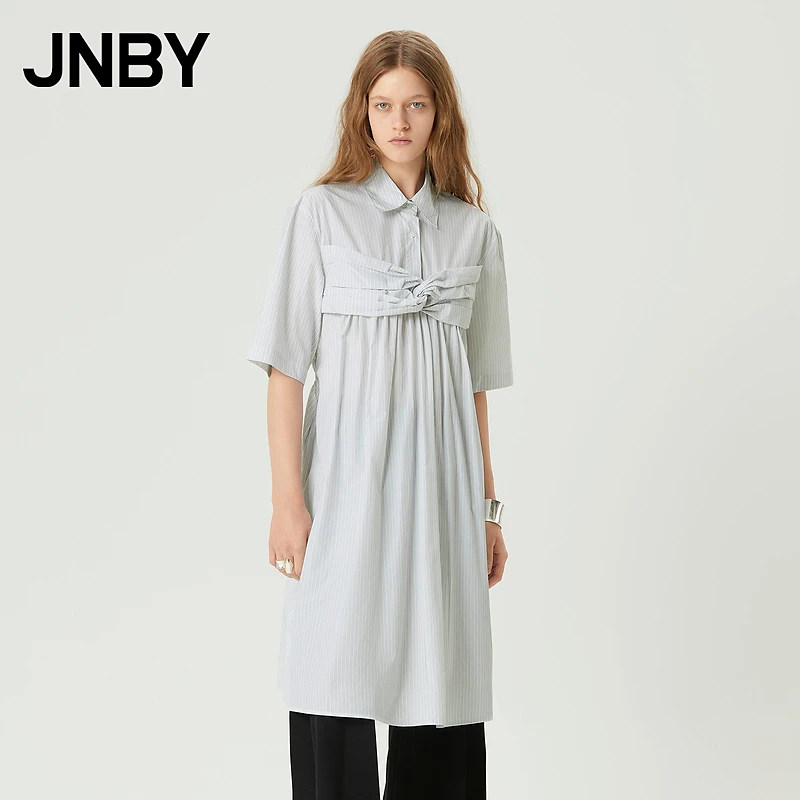 JNBY/江南布衣春季衬衫连衣裙抹胸拼接休闲舒适条纹中袖5M1G42210