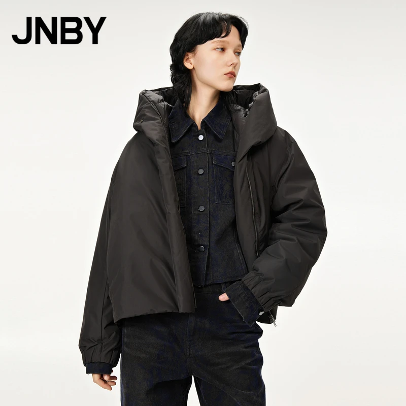 JNBY/江南布衣冬羽绒服纯色连帽宽松短款简约白鸭绒5M0C12630