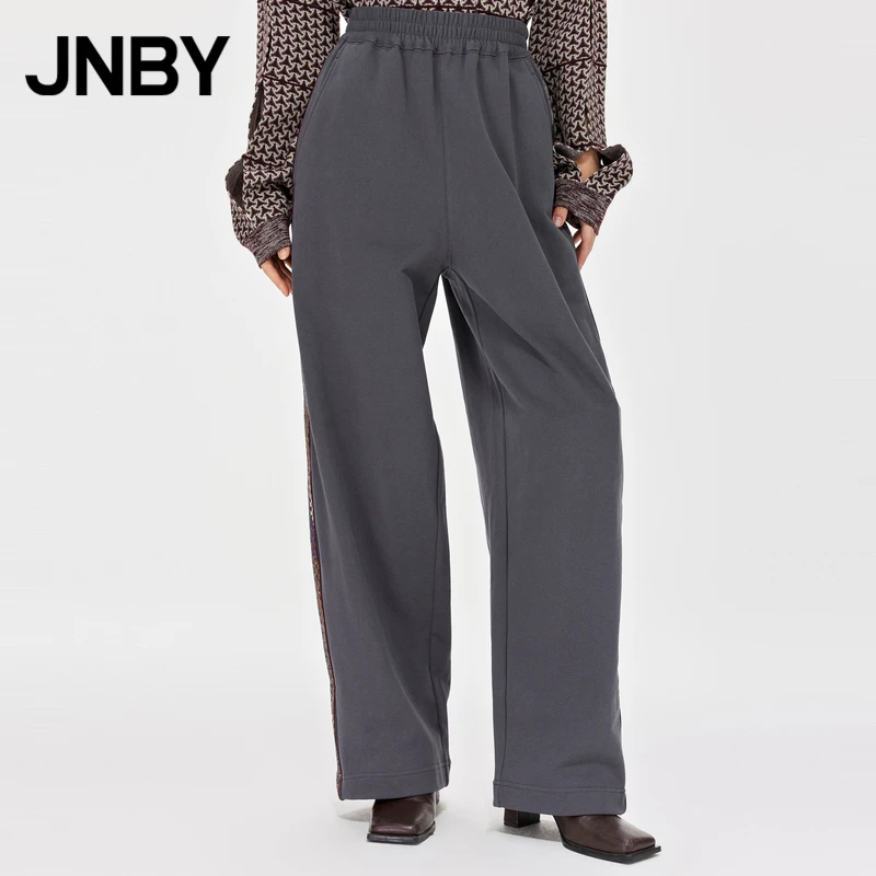 JNBY/江南布衣冬季直筒裤针织松紧印花拼接松紧女长裤5MAE11020