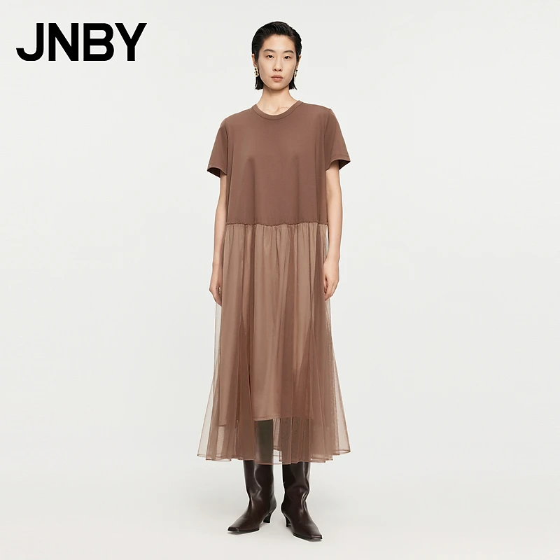 JNBY/江南布衣春秋连衣裙纱裙拼接短袖棉质宽松柔软舒适5O7G15780