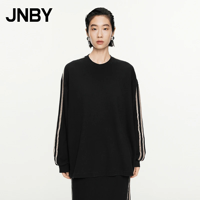 JNBY/江南布衣春秋卫衣宽松圆领套头撞色条纹休闲运动风5O8411460