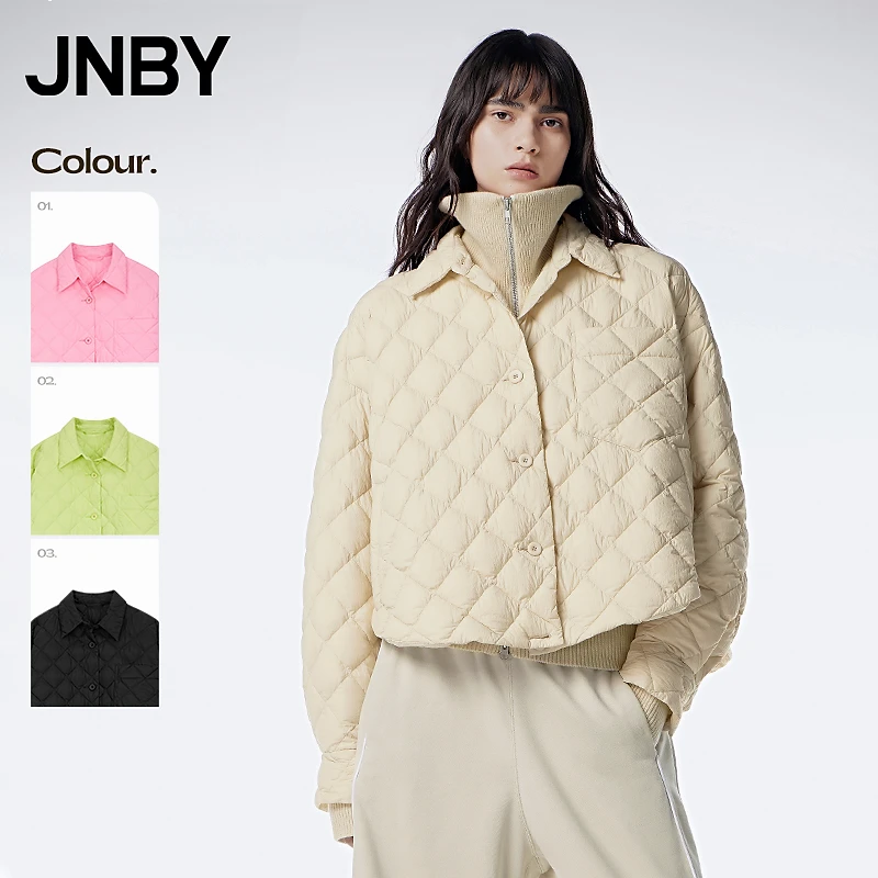 【青柠乳酪】JNBY/江南布衣秋冬衬衫式羽绒服女短外套轻薄款简约