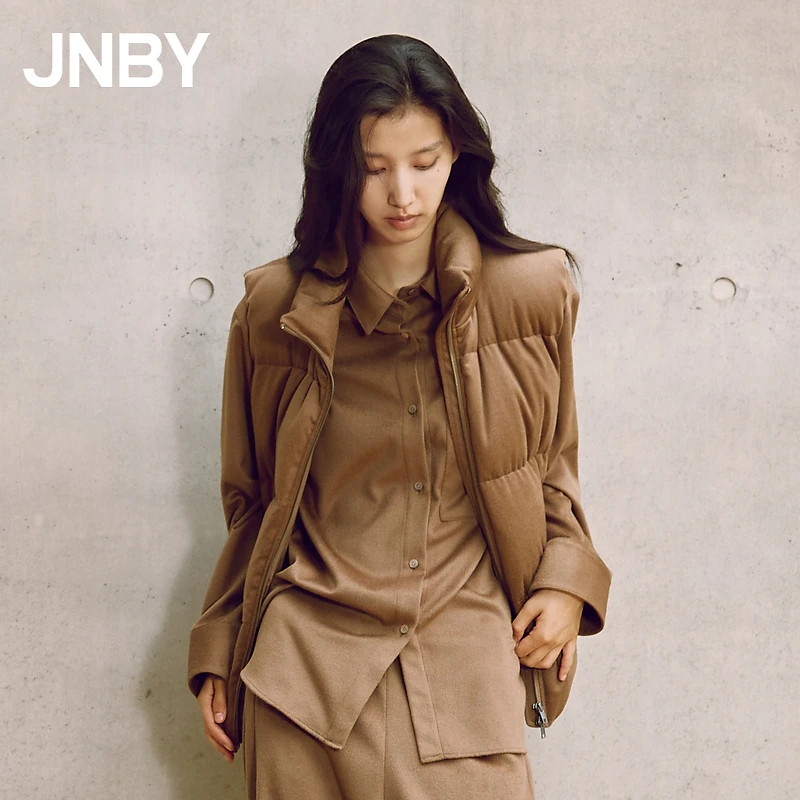 JNBY/江南布衣秋冬羽绒马甲女丝羊绒羊毛粗纺斜纹呢外套5N0CY233K