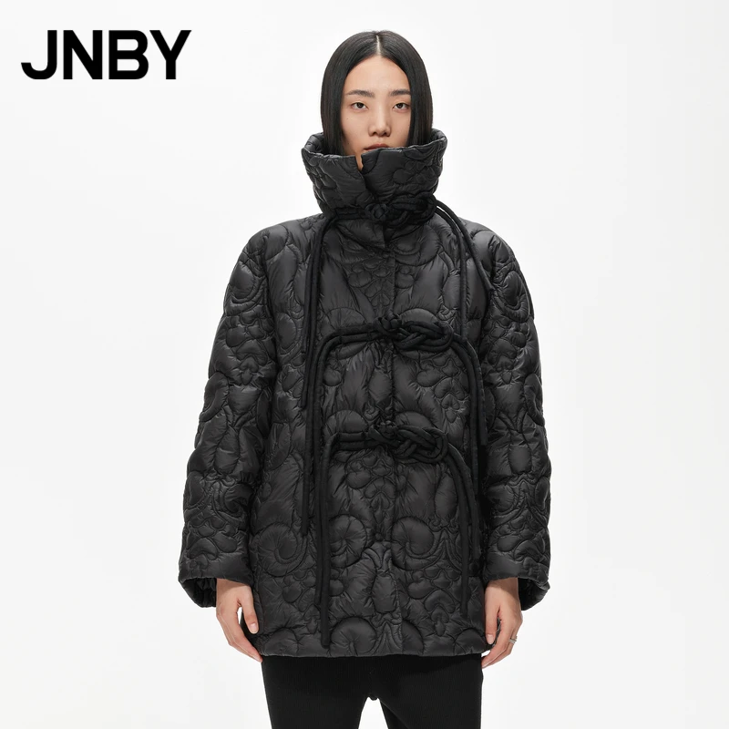JNBY/江南布衣冬暗纹盘扣羽绒服新中式外套立领系带上衣5MBC14750