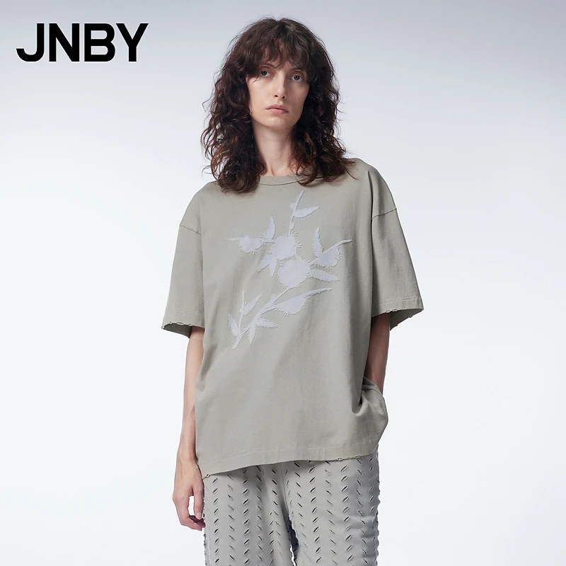 JNBY/江南布衣短袖女T恤梅花剪影国风上衣棉质通勤柔软5N9110310