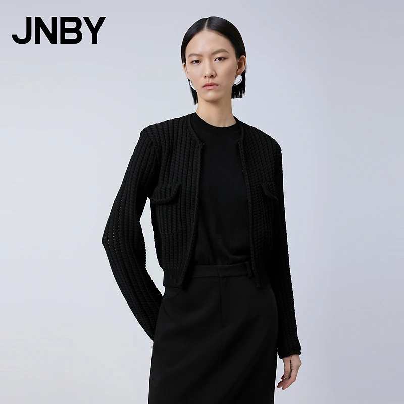 JNBY/江南布衣女装毛针织衫修身纯色简约通勤开襟5O1313120