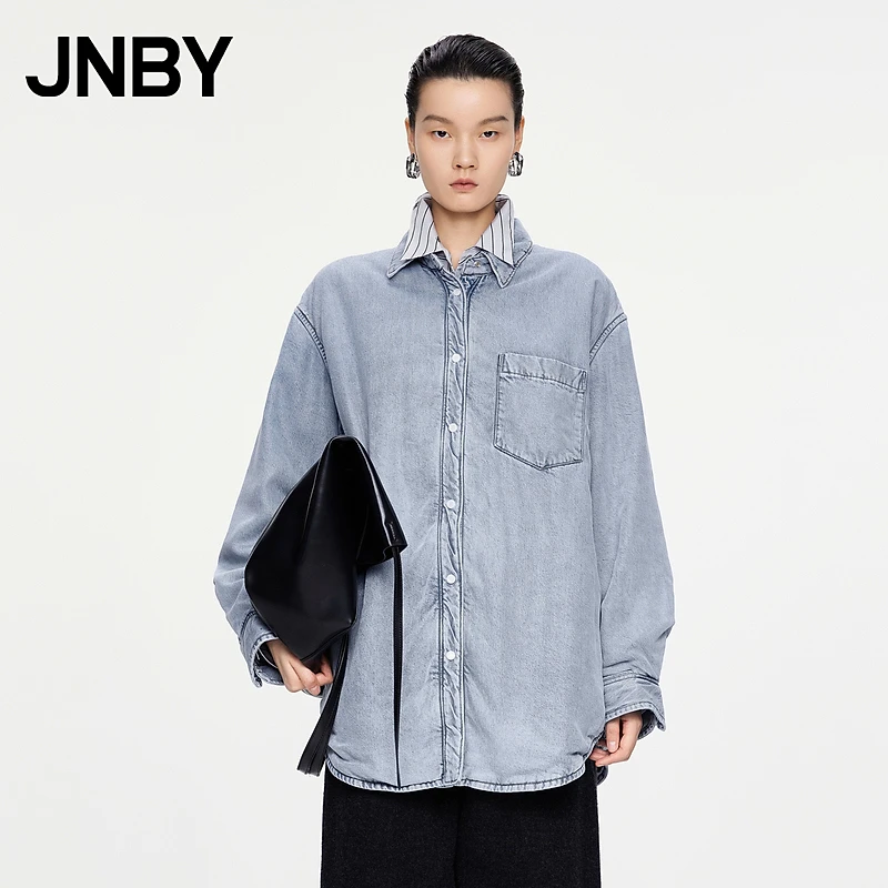 JNBY/江南布衣秋冬莱赛尔牛仔棉衣简约宽松衬衫领长袖5O9B13870