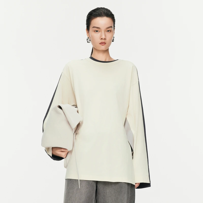 JNBY/江南布衣春秋T恤撞色插肩袖棉质上衣设高级感百搭5O8112240