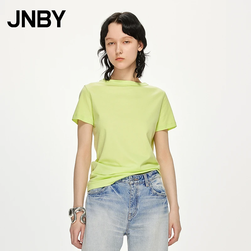 JNBY/江南布衣春T恤一字领简约短袖基础款纯棉体恤衫女5N3110080