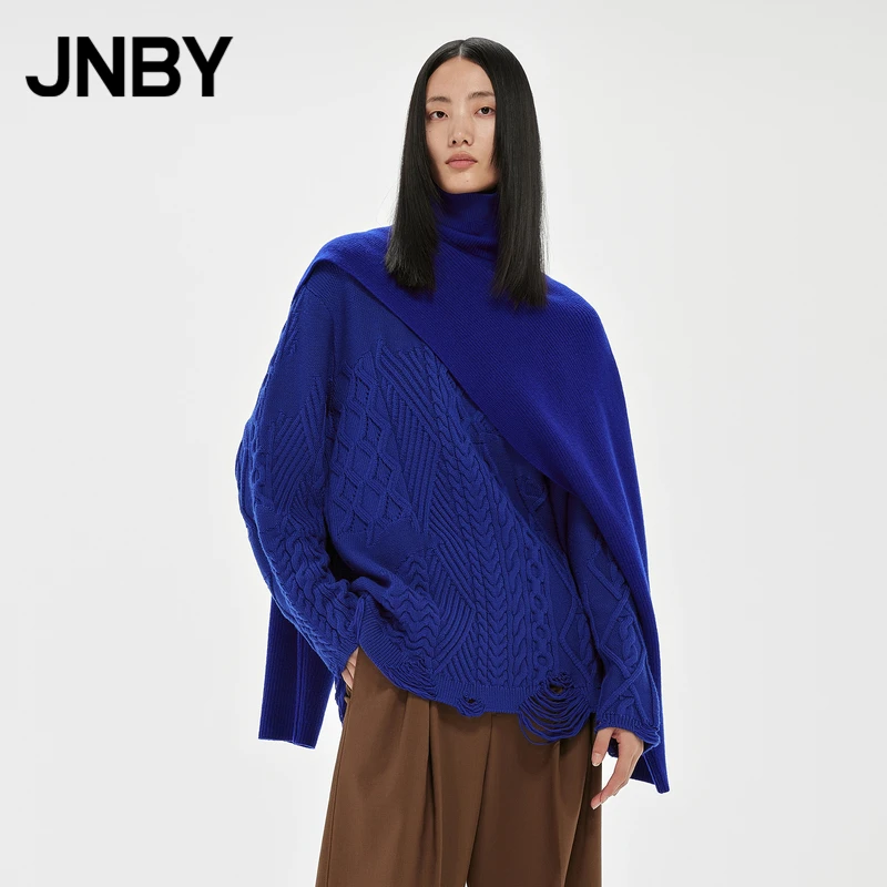 JNBY/江南布衣秋冬女毛针织衫羊毛宽松套头菱形保暖毛衣5M9310310