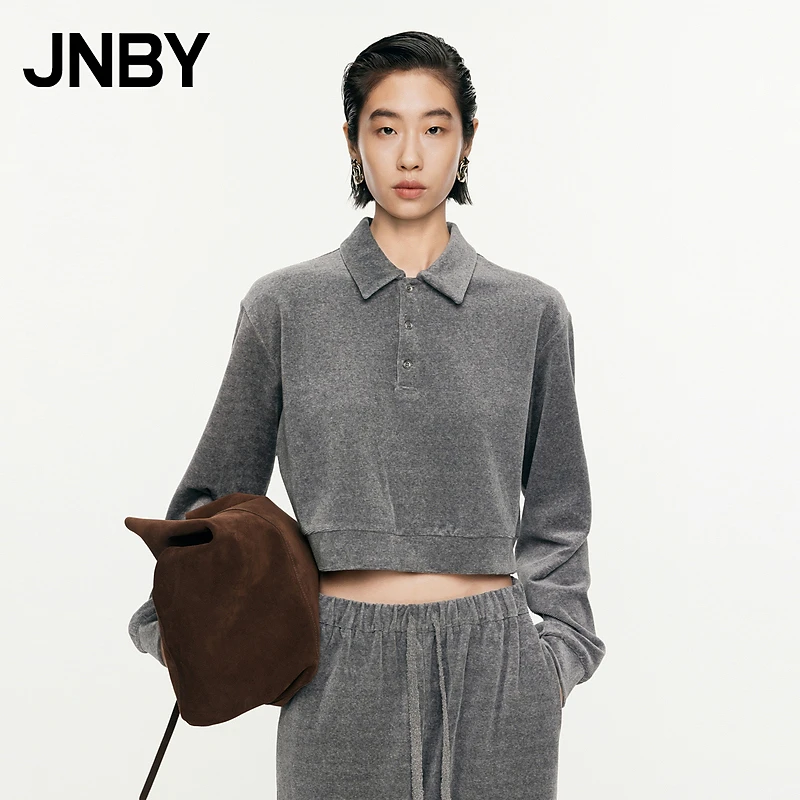 JNBY/江南布衣春秋卫衣弹力绒翻领套头华夫格宽松T型5O8410080