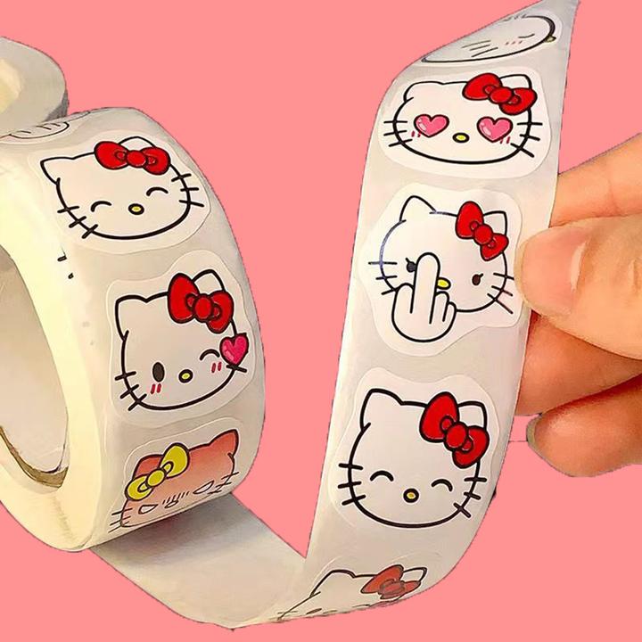 hellokitty贴纸卷卷贴装饰手账卡通可爱封口胶带圆点贴纸表情包