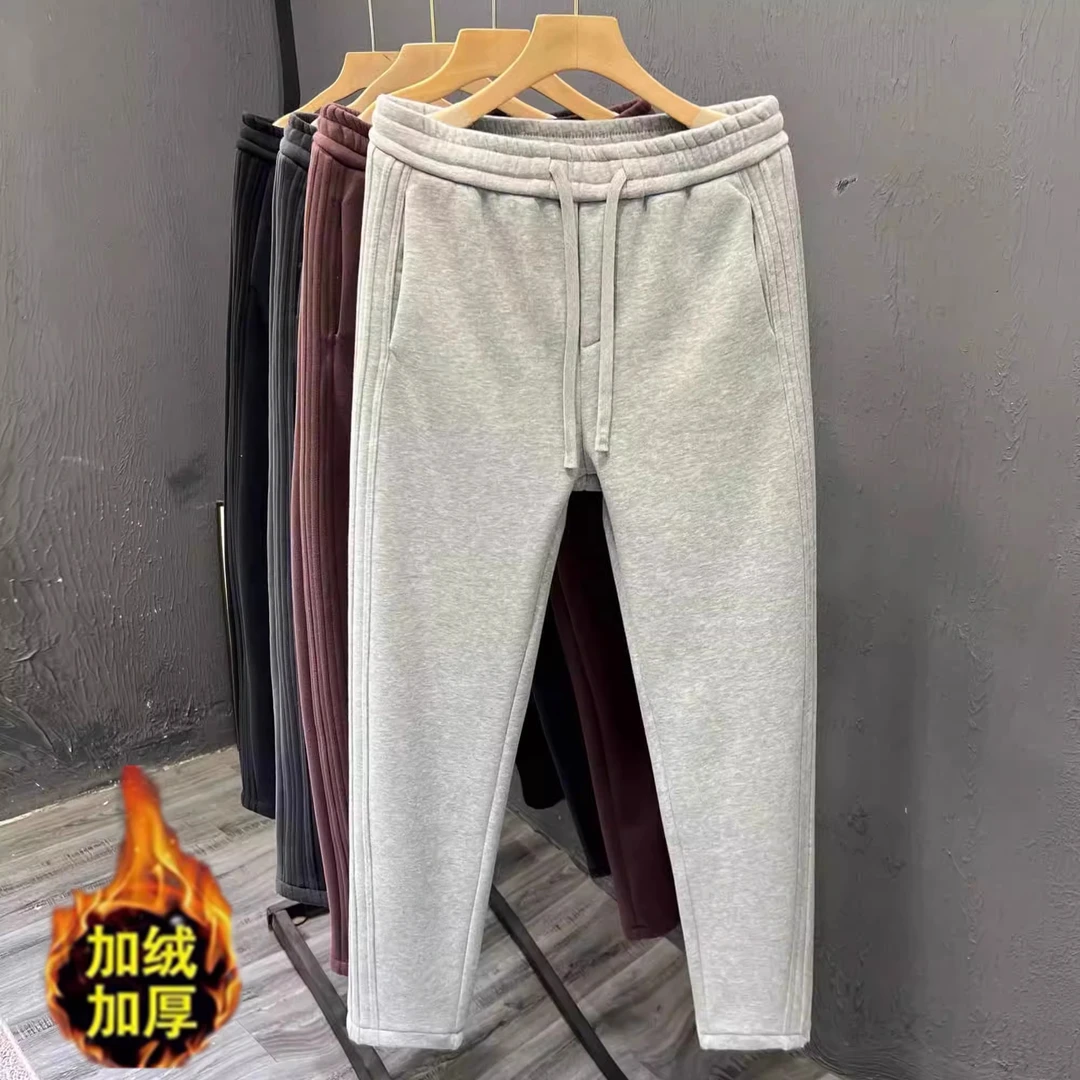 冬季保暖直筒微阔运动裤加厚裤子潮流青年装高品质加绒休闲裤男士