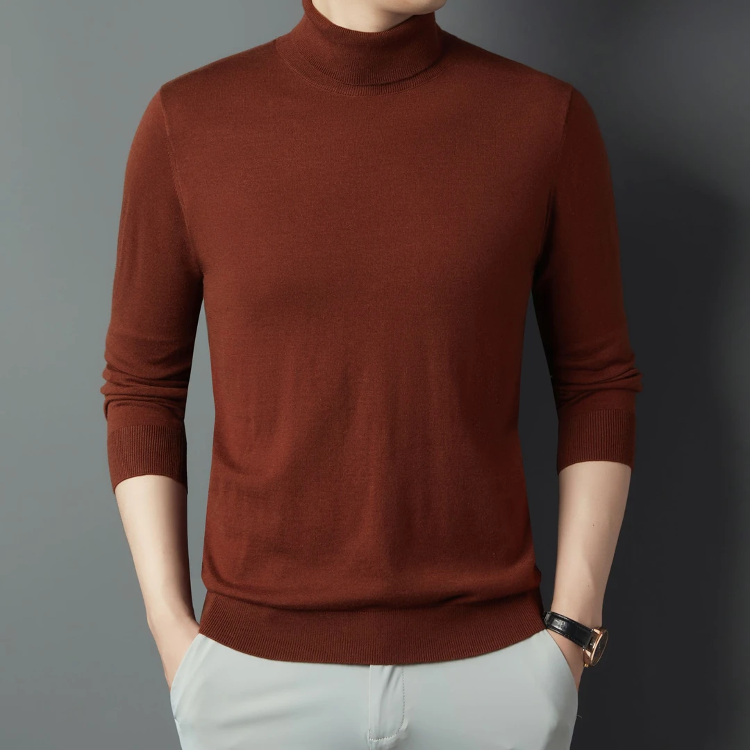 【精纺桑蚕丝羊绒】秋冬新款男士商务轻奢羊绒长袖两翻领羊毛衫6608